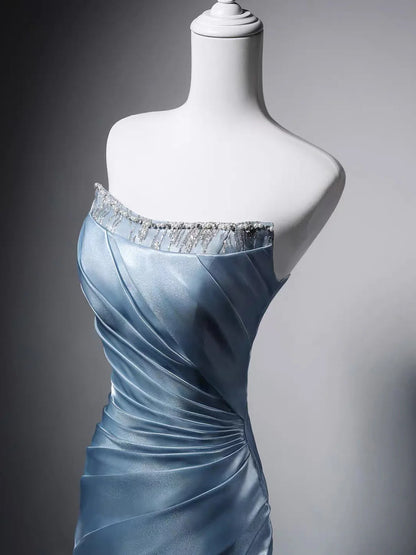 Elegant Fitted Mermaid Strapless Off-The-Shoulder Lace-Up Back Prom Dresses