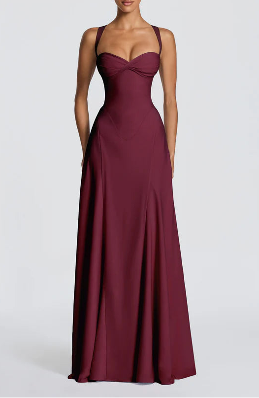 Elegant Fitted Sweetheart Neck Crisscross Strap Lace Up Back Floor Length Prom Dress