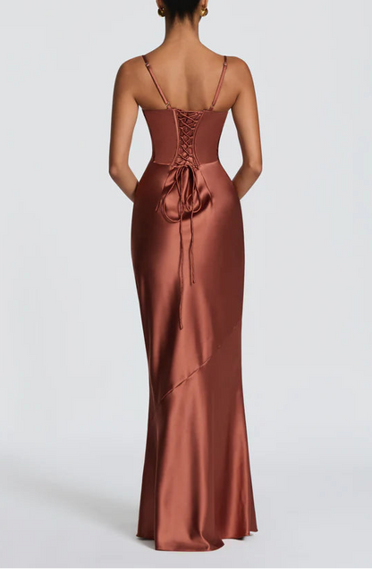 Elegant Satin Mermaid Sweetheart Lace-Up Back Floor Length Rust Prom Dress