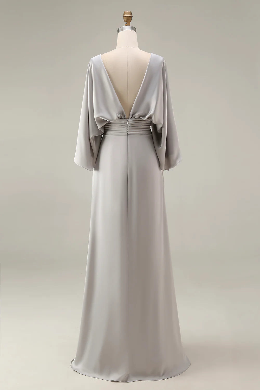 Elegant Flowy A-Line Round Neck Batwing Sleeve Deep V-Back Maxi Mother of the Bride Dress