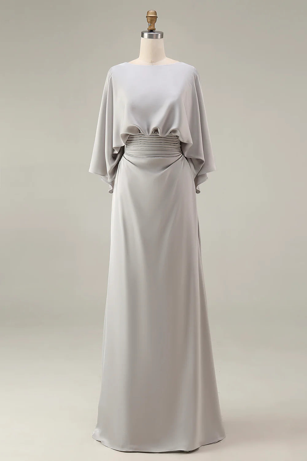 Elegant Flowy A-Line Round Neck Batwing Sleeve Deep V-Back Maxi Mother of the Bride Dress