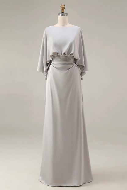 Elegant Flowy A-Line Round Neck Batwing Sleeve Deep V-Back Maxi Mother of the Bride Dress
