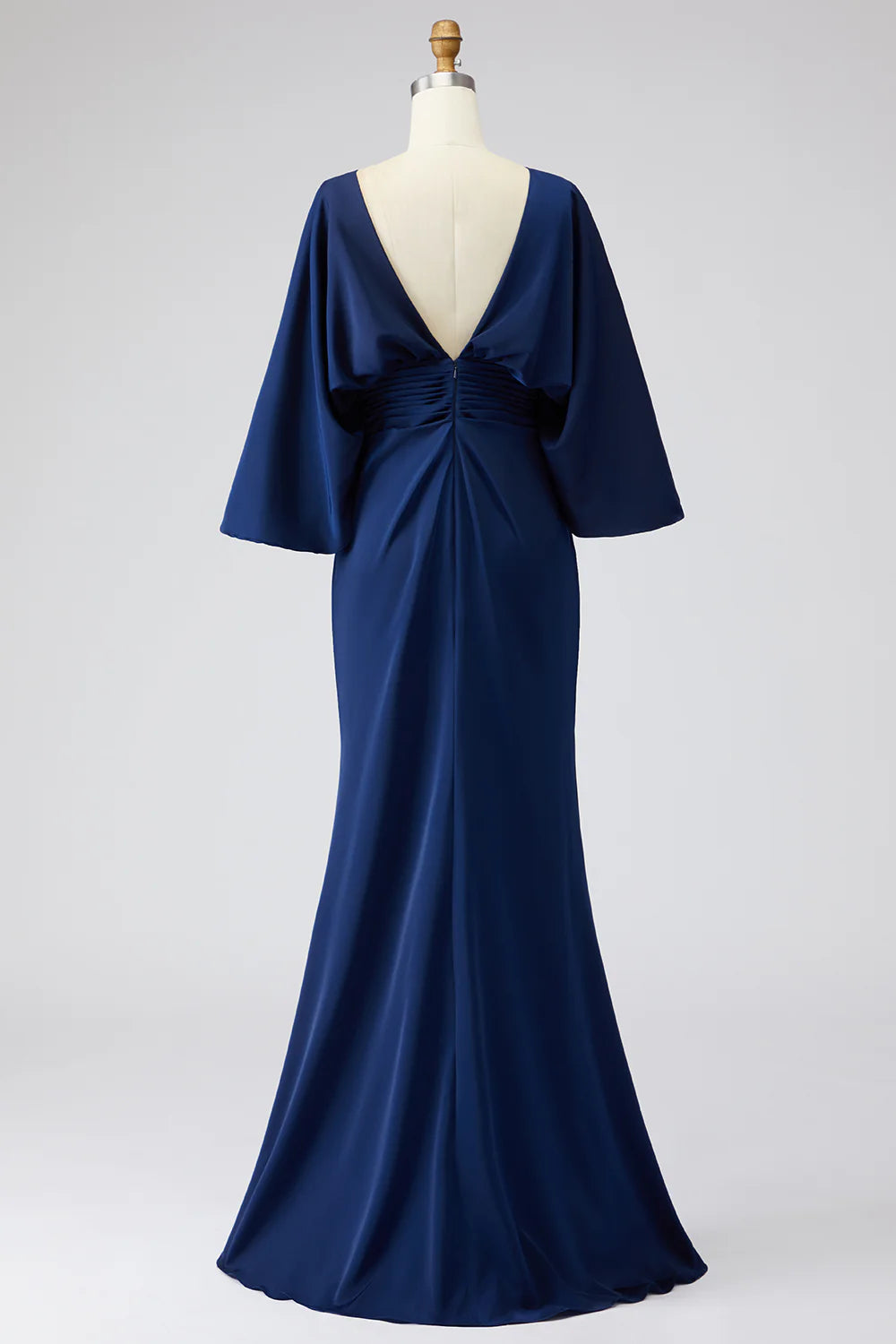 Elegant Flowy A-Line Round Neck Batwing Sleeve Deep V-Back Maxi Mother of the Bride Dress