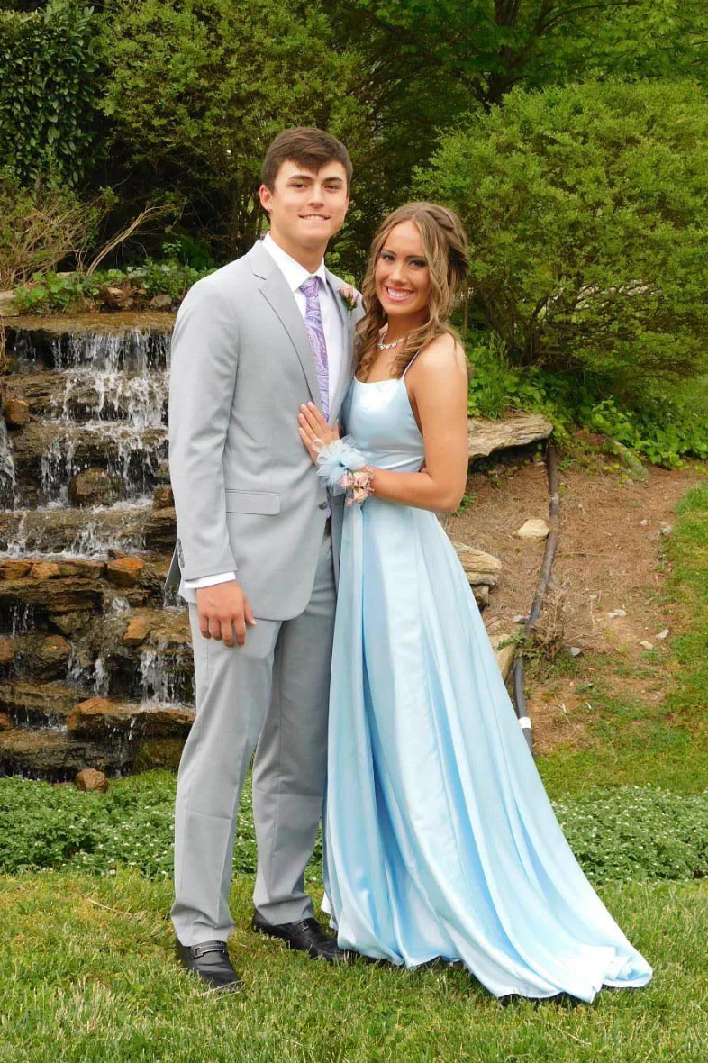 Elegant Satin A-Line Scoop Neck Lace-Up Open Back Floor-Length Prom Dress