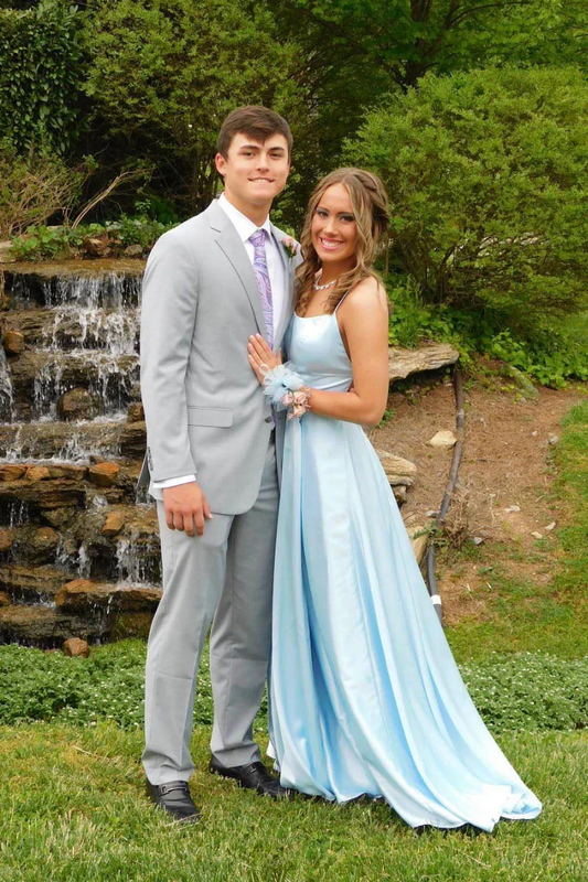 Elegant Flowy A-Line Scoop Neck Sleeveless Lace-Up Open Back Floor-Length Satin Prom Dresses