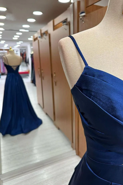 Elegant Satin A-Line V-Neck Cutout Flowy Floor-Length Prom Dress