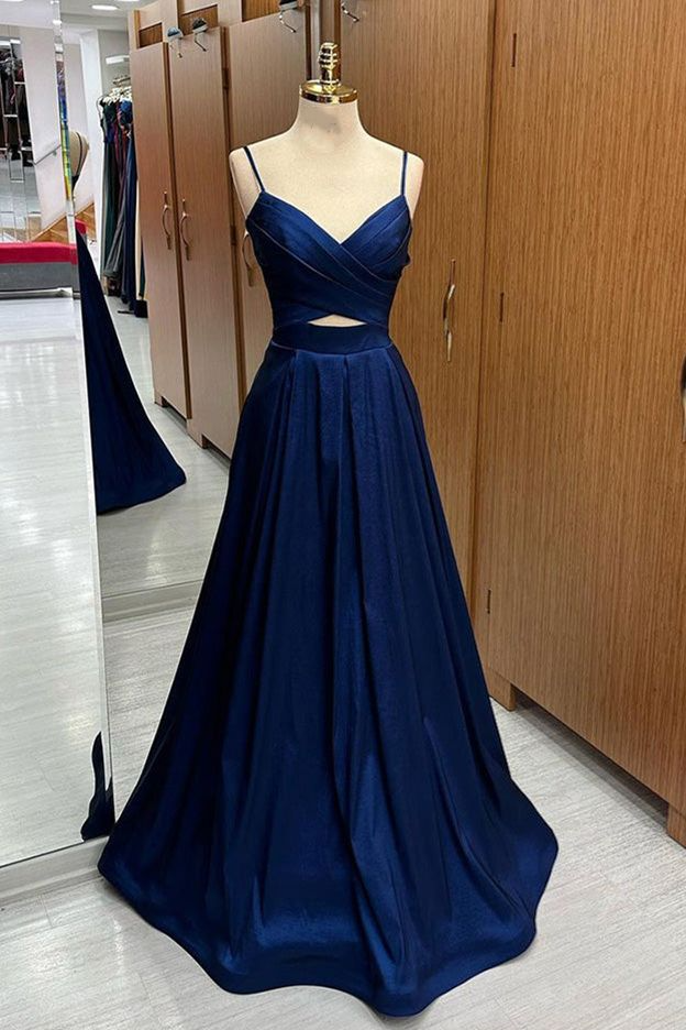 Elegant Satin A-Line V-Neck Cutout Flowy Floor-Length Prom Dress