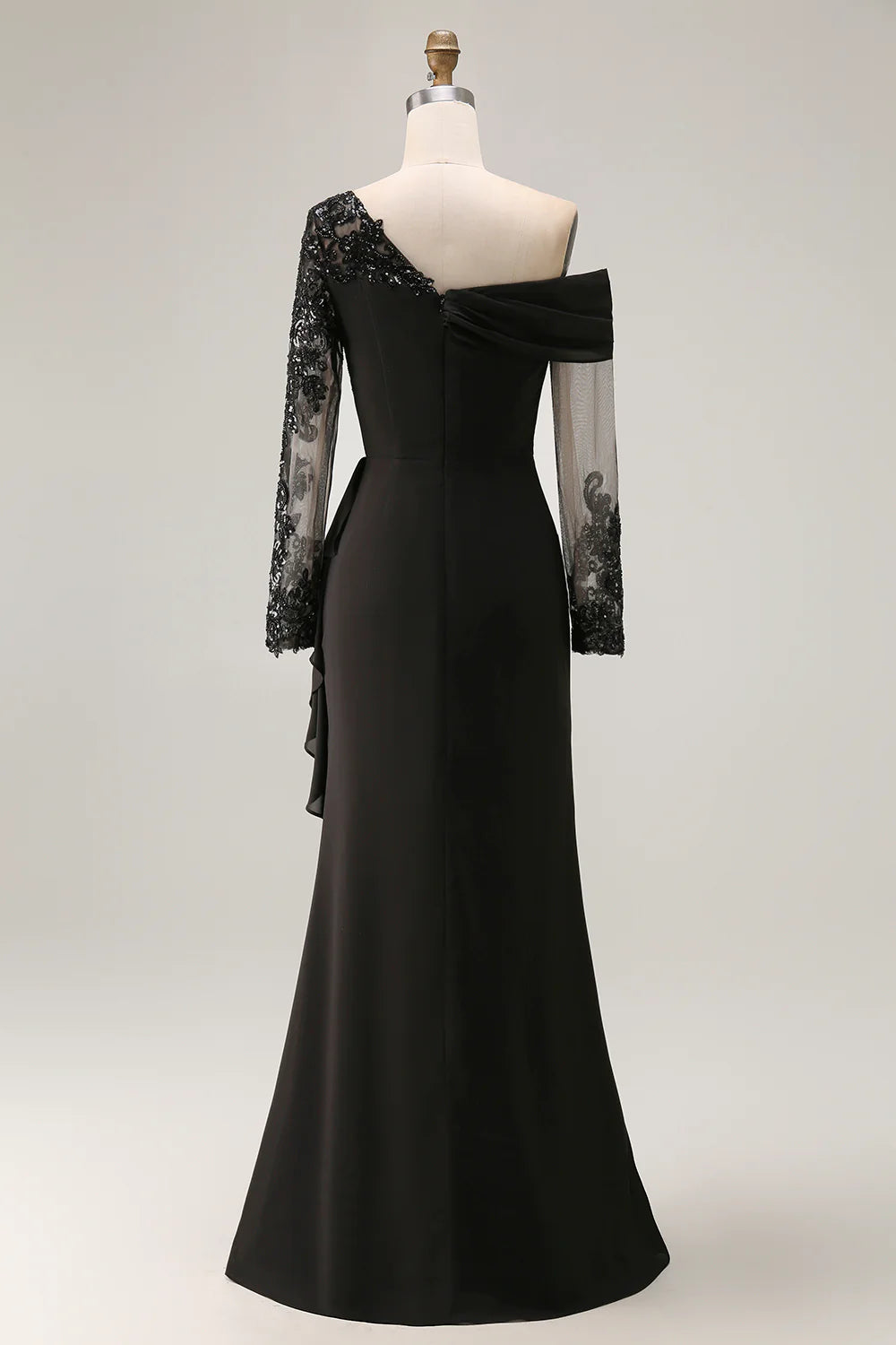 Elegant Form-Fitting Mermaid Silhouette One-Shoulder Long Sleeve Open Back Maxi Mother of the Bride Dress