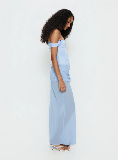 Elegant Form-Fitting Off-The-Shoulder Short Sleeve Lace-Up Back Chiffon Maxi Evening Dress