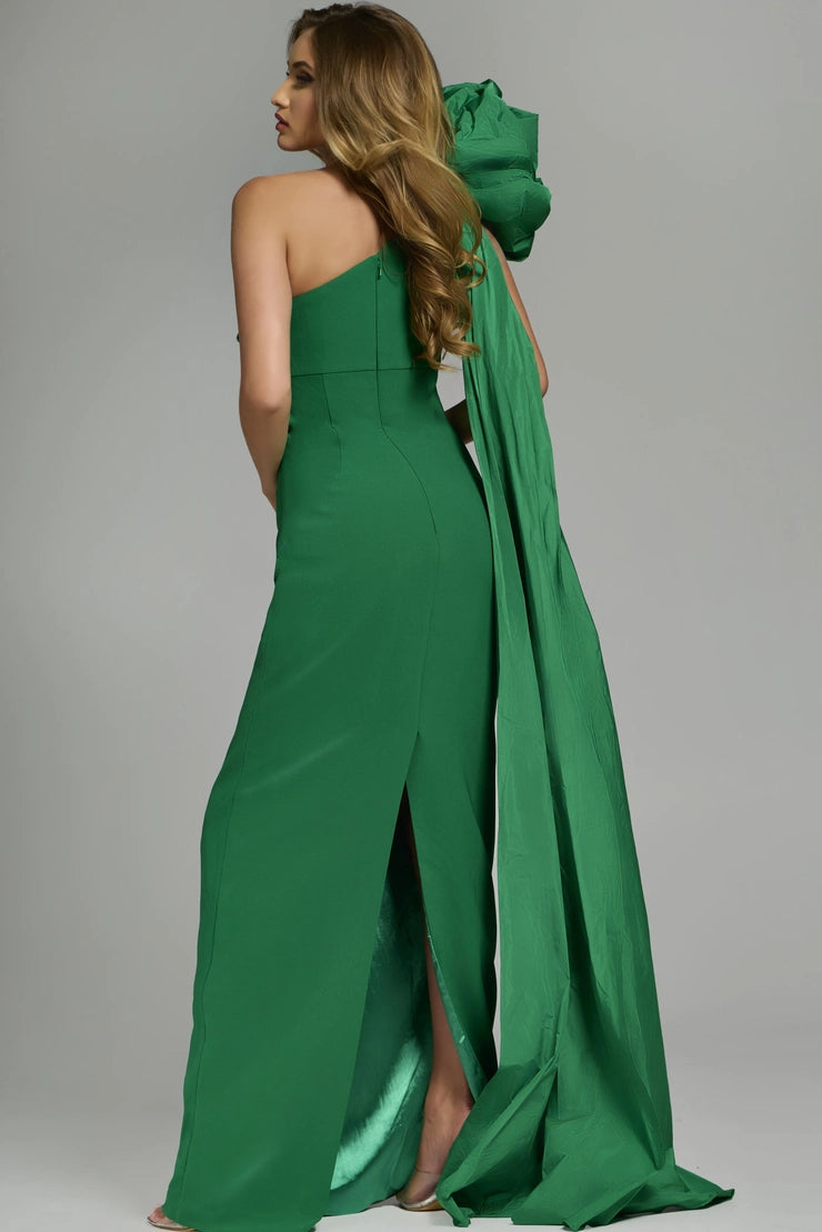Elegant Form-Fitting One-Shoulder Sleeveless Draped Back Floor-Length Evening Dress