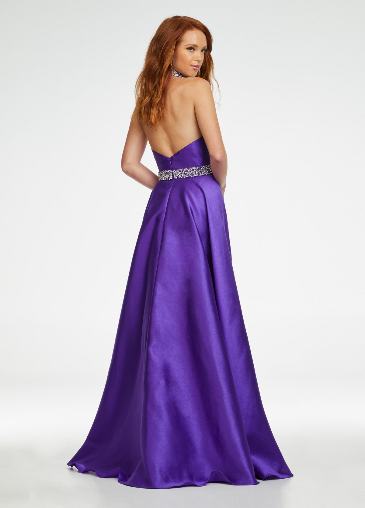 Elegant Halter Beaded Satin Mermaid Prom Dress With Overskirt
