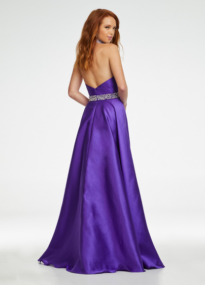 Elegant Halter Beaded Satin Mermaid Prom Dress With Overskirt
