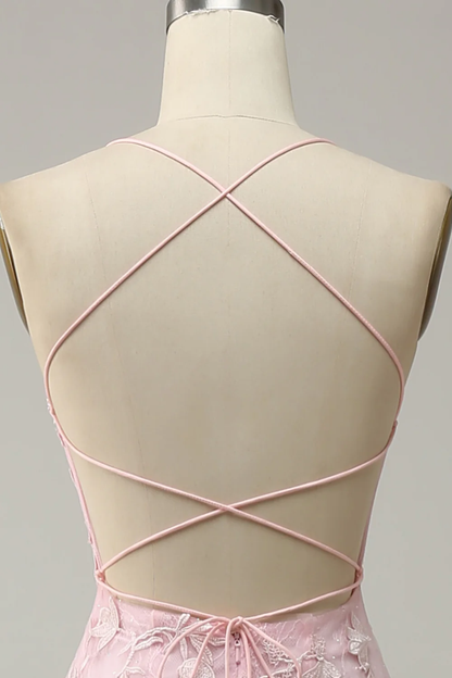 Elegant Lace Appliqué Spaghetti Strap Mermaid Prom Dresses with Crisscross Lace-Up Back