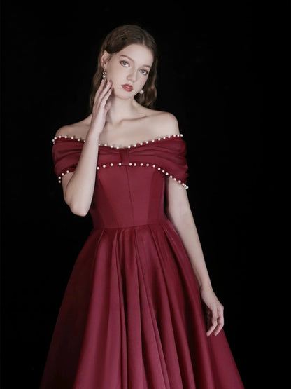Elegant Luxury Fitted A-Line Off-the-Shoulder Short Sleeve Back Lace-Up Floor-Length Prom Dresses