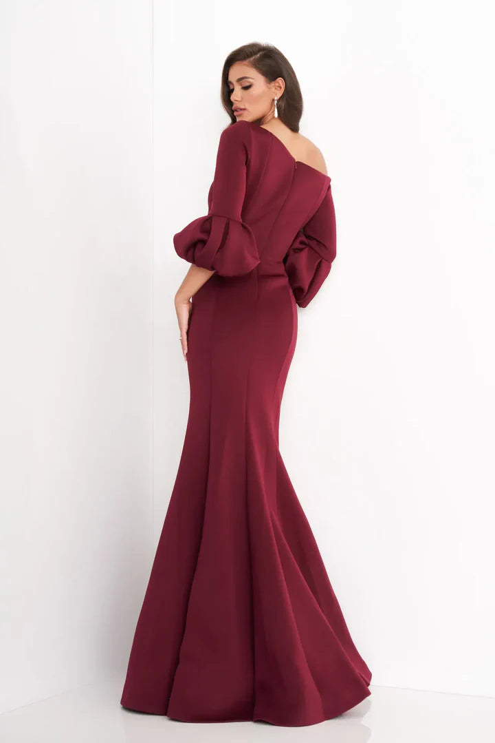 Elegant Mermaid Asymmetric Neckline Puff Sleeve Asymmetric Back Floor Length Mother of the Bride Dress