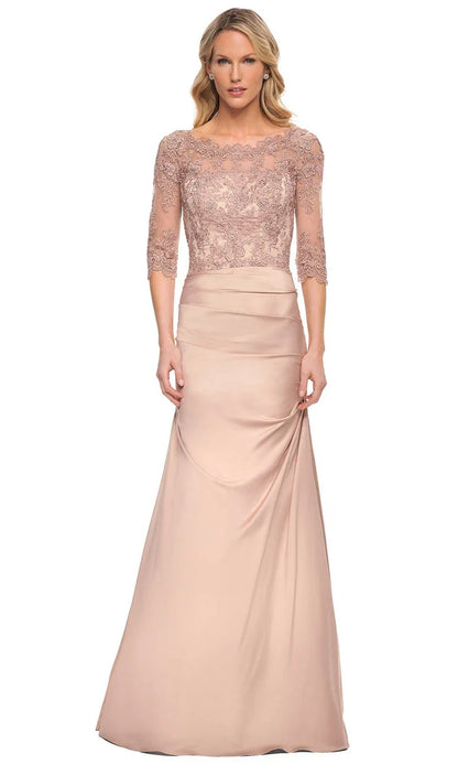 Elegant Mermaid Bateau Neck 3/4 Sleeve Closed Back Floor Length Mother of the Bride Dresses