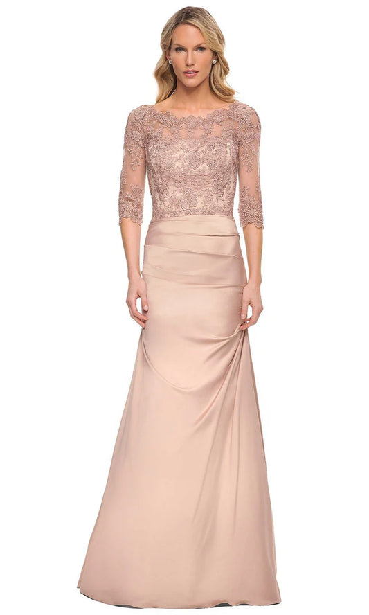 Elegant Mermaid Bateau Neck 3/4 Sleeve Closed Back Floor Length Mother of the Bride Dresses