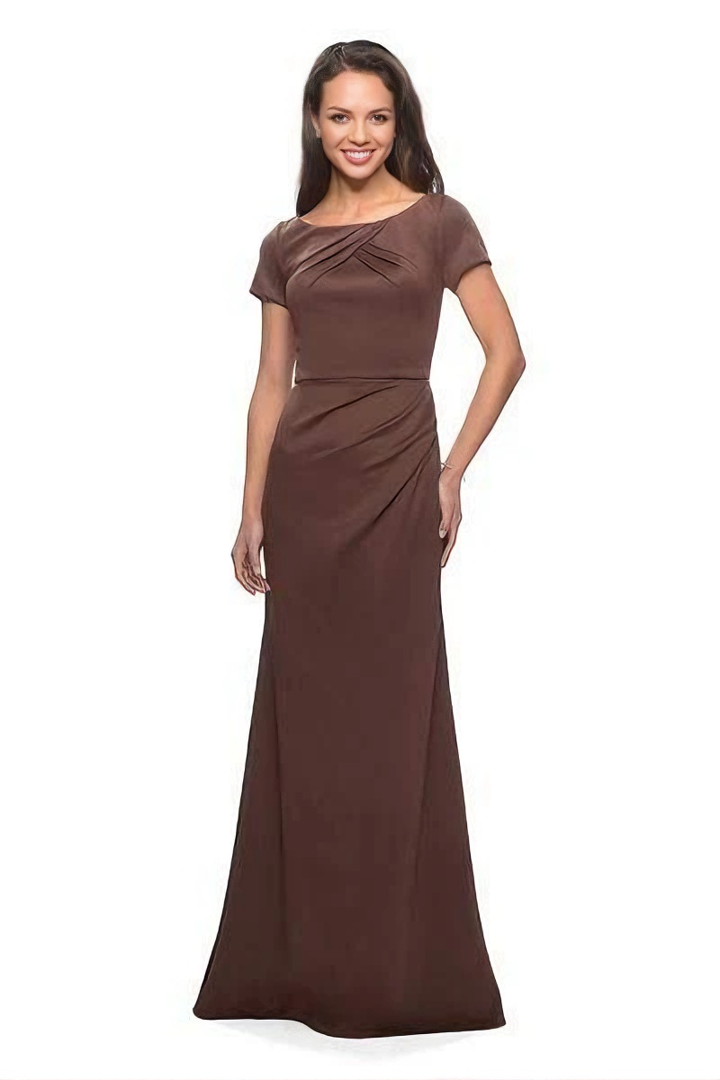 Elegant Mermaid Boat Neck Short Sleeves V Back Floor Length Mother of the Bride Dress