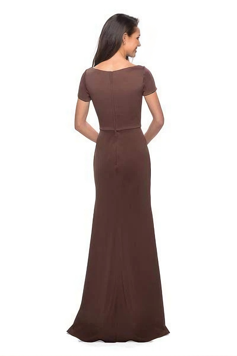 Elegant Mermaid Boat Neck Short Sleeves V Back Floor Length Mother of the Bride Dress