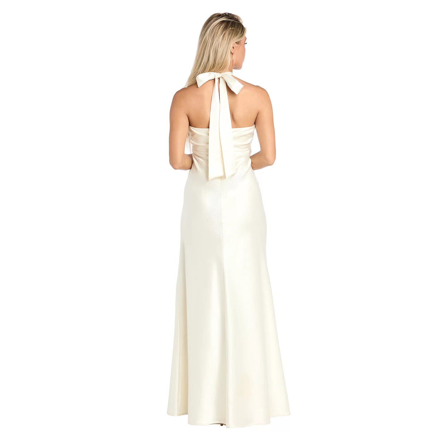 Elegant Satin Mermaid Halter Neck Bow Tie Back Floor Length Evening Gown