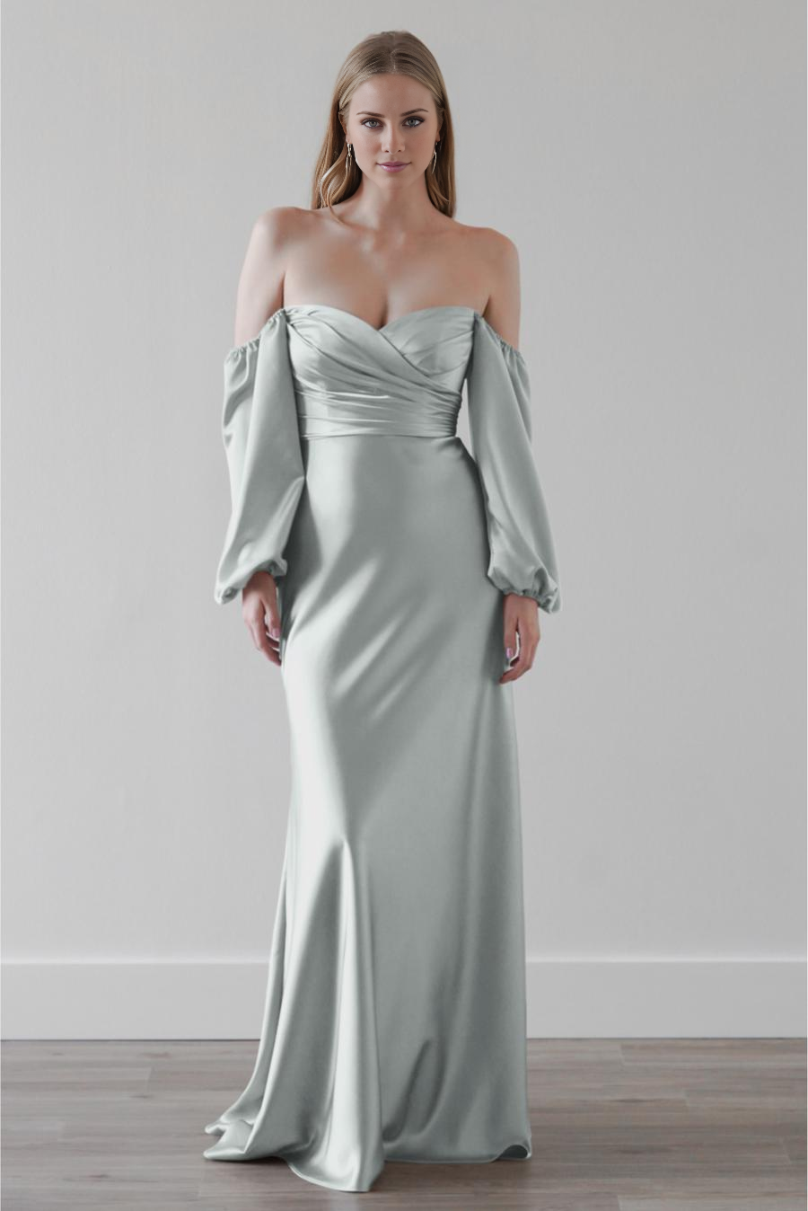 Elegant Mermaid Off-Shoulder Puff Sleeve Open Back Maxi Formal Dress