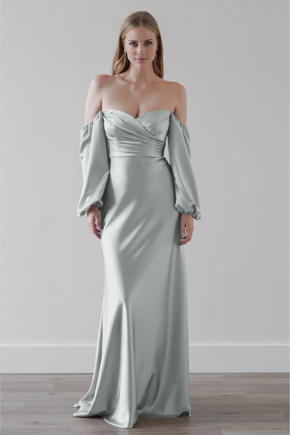 Elegant Mermaid Off-Shoulder Puff Sleeve Open Back Maxi Formal Dress
