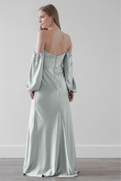 Elegant Mermaid Off-Shoulder Puff Sleeve Open Back Maxi Formal Dress