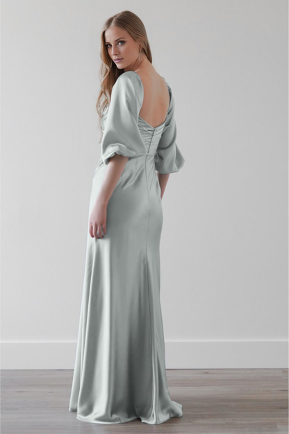 Elegant Mermaid Off-Shoulder Puff Sleeve Open Back Maxi Formal Dress