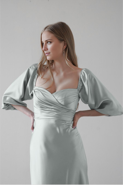 Elegant Mermaid Off-Shoulder Puff Sleeve Open Back Maxi Formal Dress