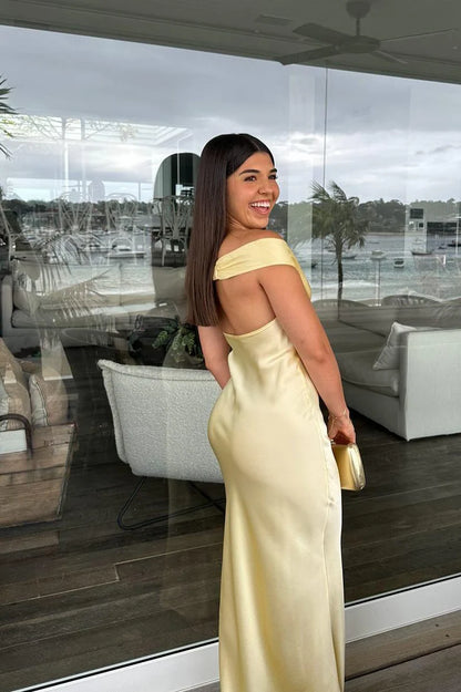 Elegant Satin Mermaid Off-the-Shoulder Sweetheart Formal Floor Length Prom Dress