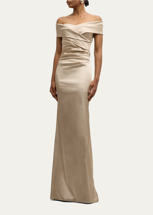 Elegant Mermaid Off The Shoulder Short Sleeves Ruched Back Slit Floor Length Evening Dress