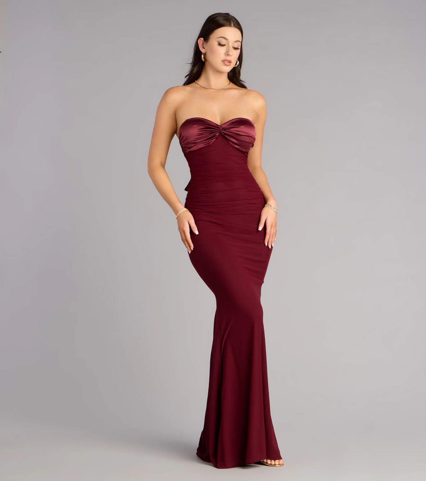 Elegant Mermaid Strapless Sweetheart Bow Back Floor Length Evening Dress