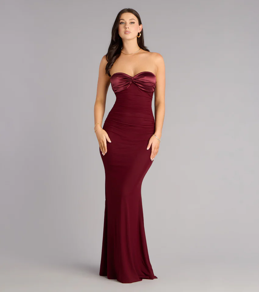 Elegant Mermaid Strapless Sweetheart Bow Back Floor Length Evening Dress