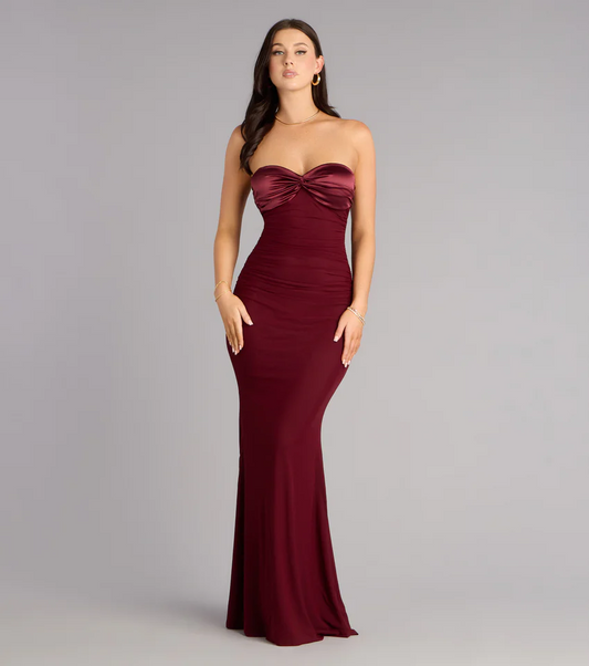 Elegant Mermaid Strapless Neck Sleeveless Bow Back Floor Length Evening Dress