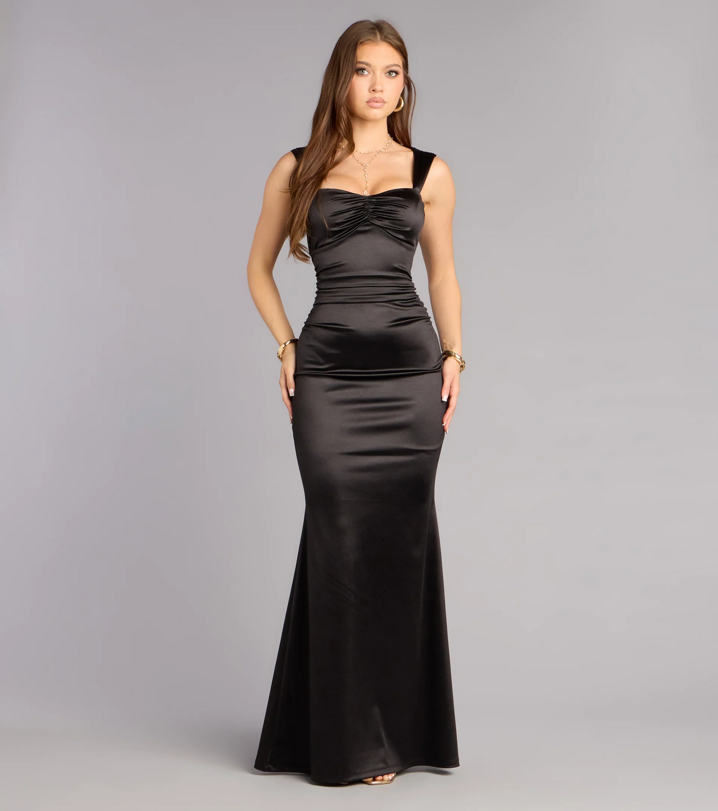 Elegant Satin Mermaid Sweetheart Neck Cap Sleeves Lace-Up Back Floor Length Evening Dress