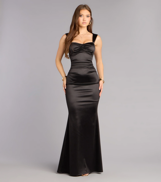Elegant Mermaid Sweetheart Neck Cap Sleeves Lace Up Back Floor Length Evening Dress