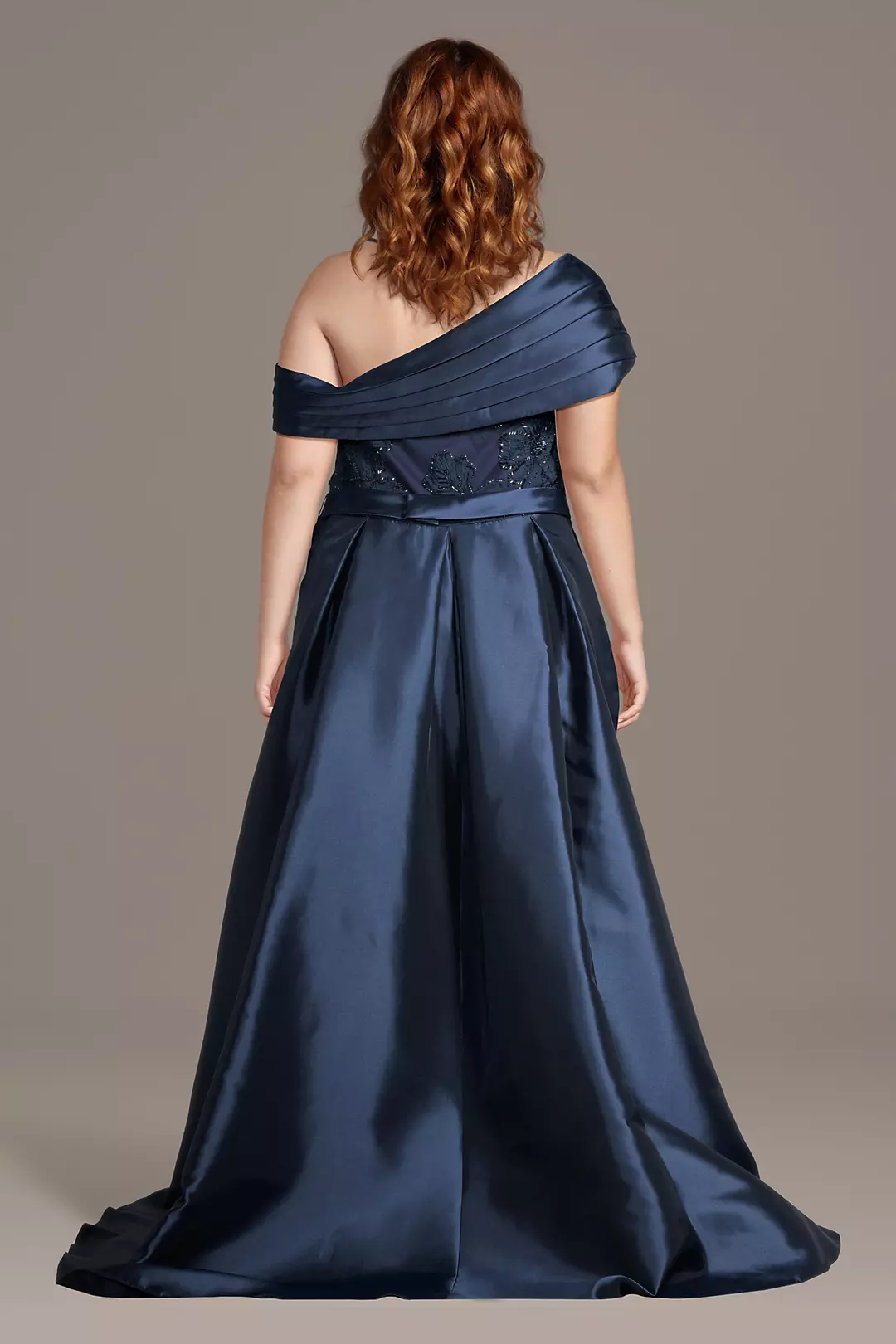 Elegant One-Shoulder Mother of the Bride Dress with Beaded Floral Embroidery and Satin Overlay