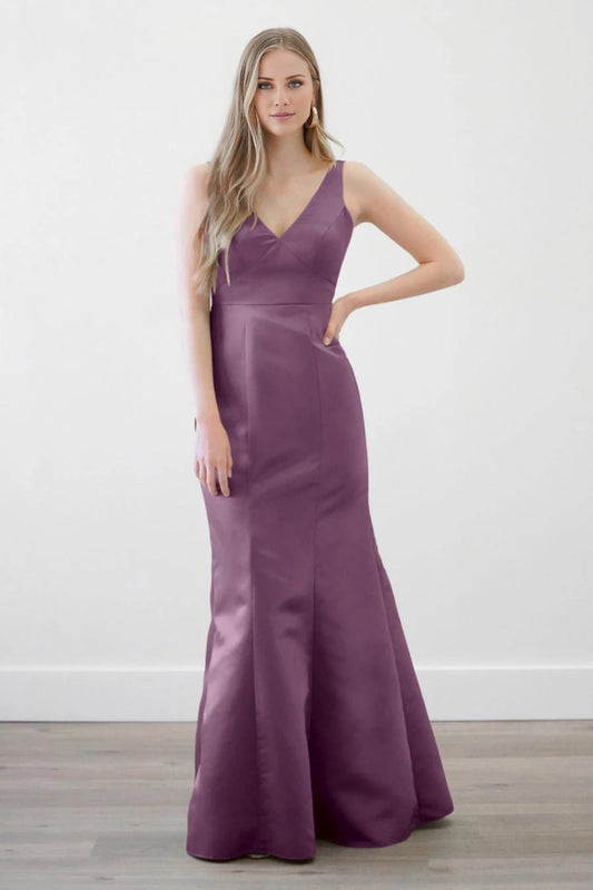Elegant Purple V-Neck Sleeveless Back Zip Mermaid Maxi Evening Dress