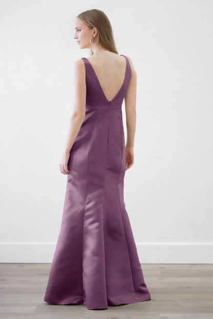 Elegant Purple V-Neck Sleeveless Back Zip Mermaid Maxi Evening Dress