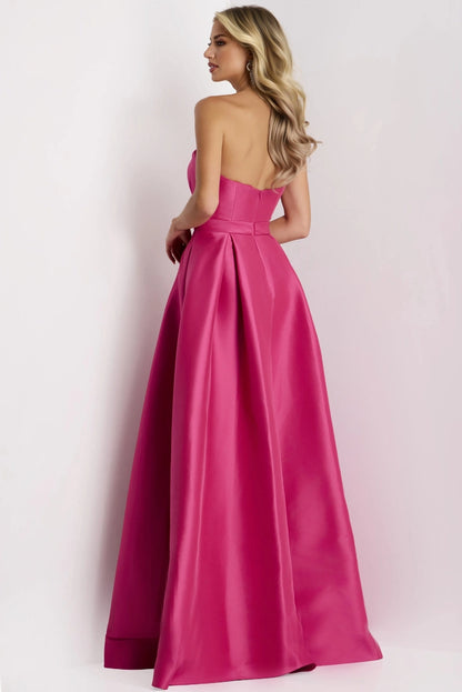 Elegant Satin A-Line Strapless Structured Bodice Pocket Floor Length Formal Evening Dress