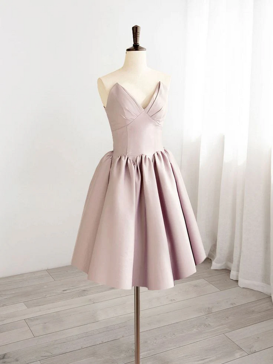 Elegant Satin A-Line Sweetheart-Neck Strapless Short Prom Dress