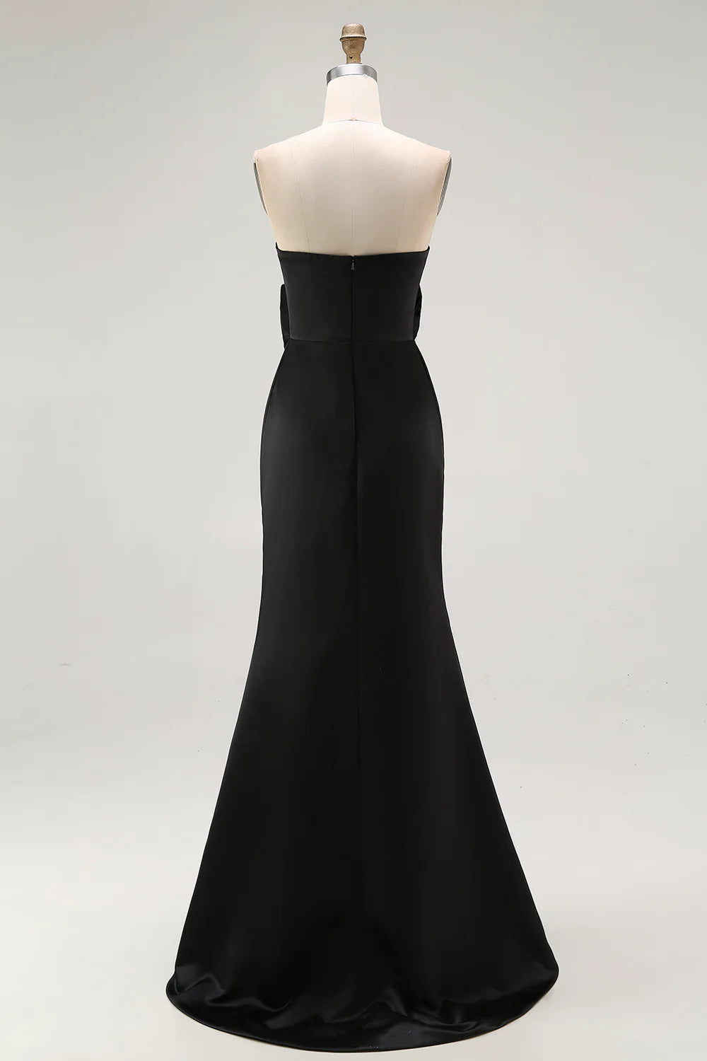 Elegant Satin Mermaid Strapless Bow Detail Sleeveless Zipper Back Floor-Length Formal Evening Dresses