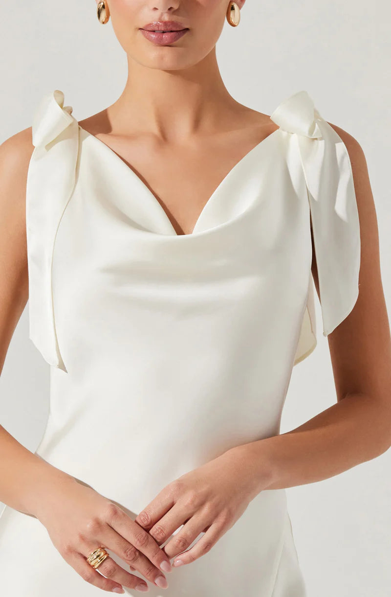 Elegant Satin Sheath Cowl-Neck Sleeveless Open-Back Back-Zip Midi Evening Dresses