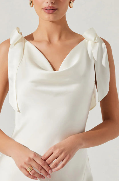 Elegant Satin Sheath Cowl-Neck Sleeveless Open-Back Back-Zip Midi Evening Dresses