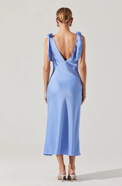 Elegant Satin Sheath Cowl-Neck Sleeveless Open-Back Back-Zip Midi Evening Dresses