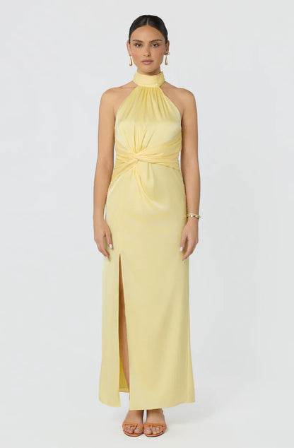 Elegant Satin Sheath Halter Sleeveless Open-Back Back-Zip Maxi Evening Dresses