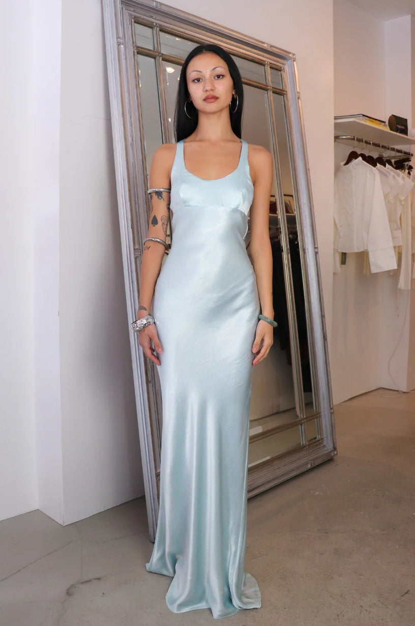 Elegant Scoop Neck Crisscross Open-Back Sleeveless Floor-Length Satin Evening Dress
