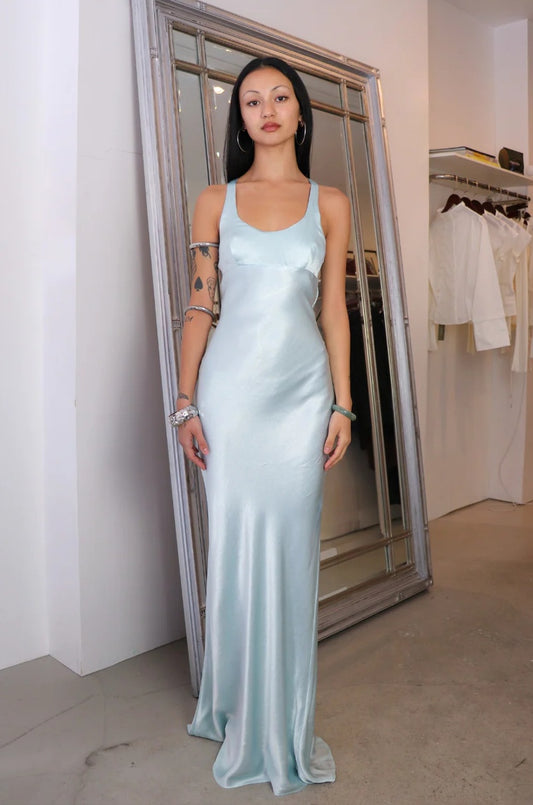 Elegant Scoop Neck Crisscross Open-Back Sleeveless Floor-Length Satin Evening Dress