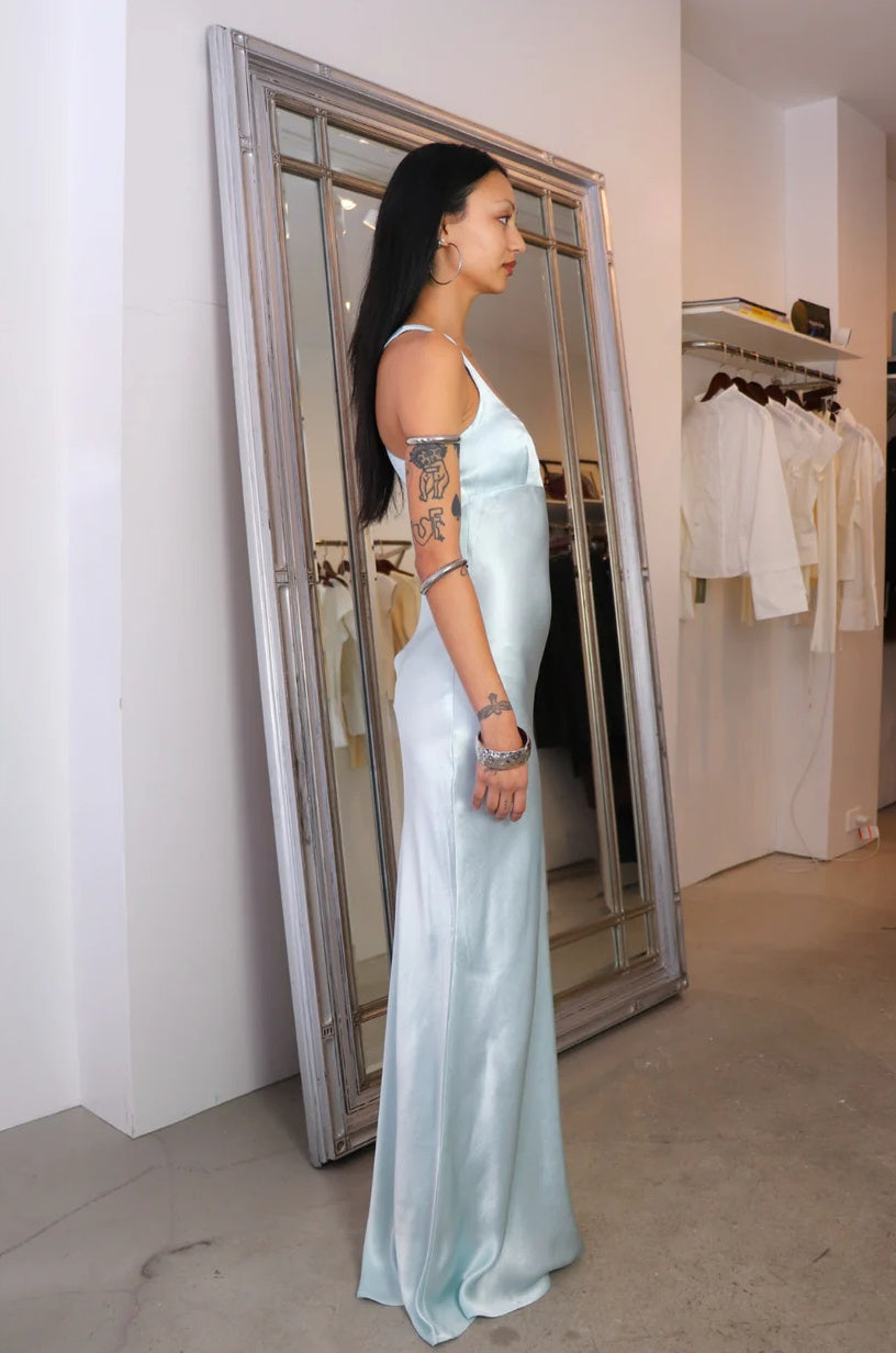 Elegant Scoop Neck Crisscross Open-Back Sleeveless Floor-Length Satin Evening Dress