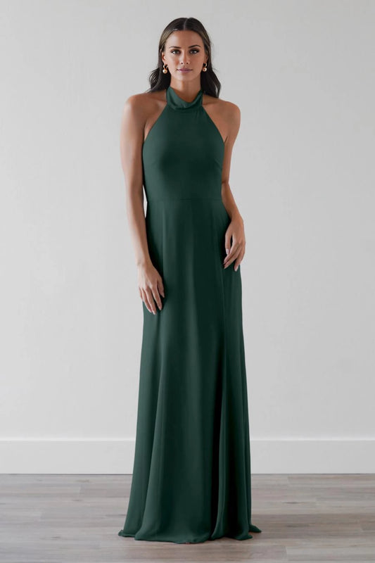 Elegant Sheath/Column Emerald Green Halter Neck Sleeveless Open Back Floor-Length Evening Dress